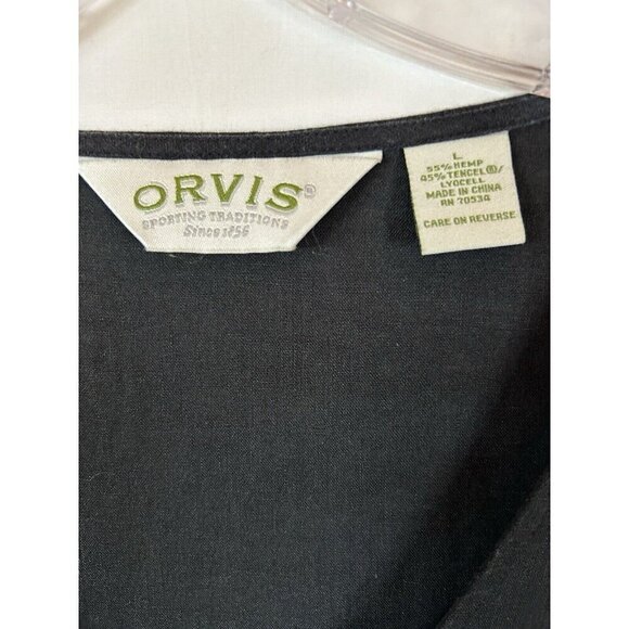 Orvis Hemp Tencel Blend Black Long Sleeve Shirt Linen Like Breathable Large EUC - Picture 2 of 7